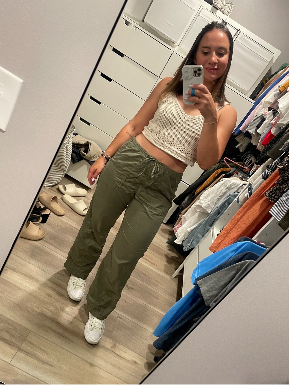Zara Olive Green Wide-Leg Drawstring Cargo Pants